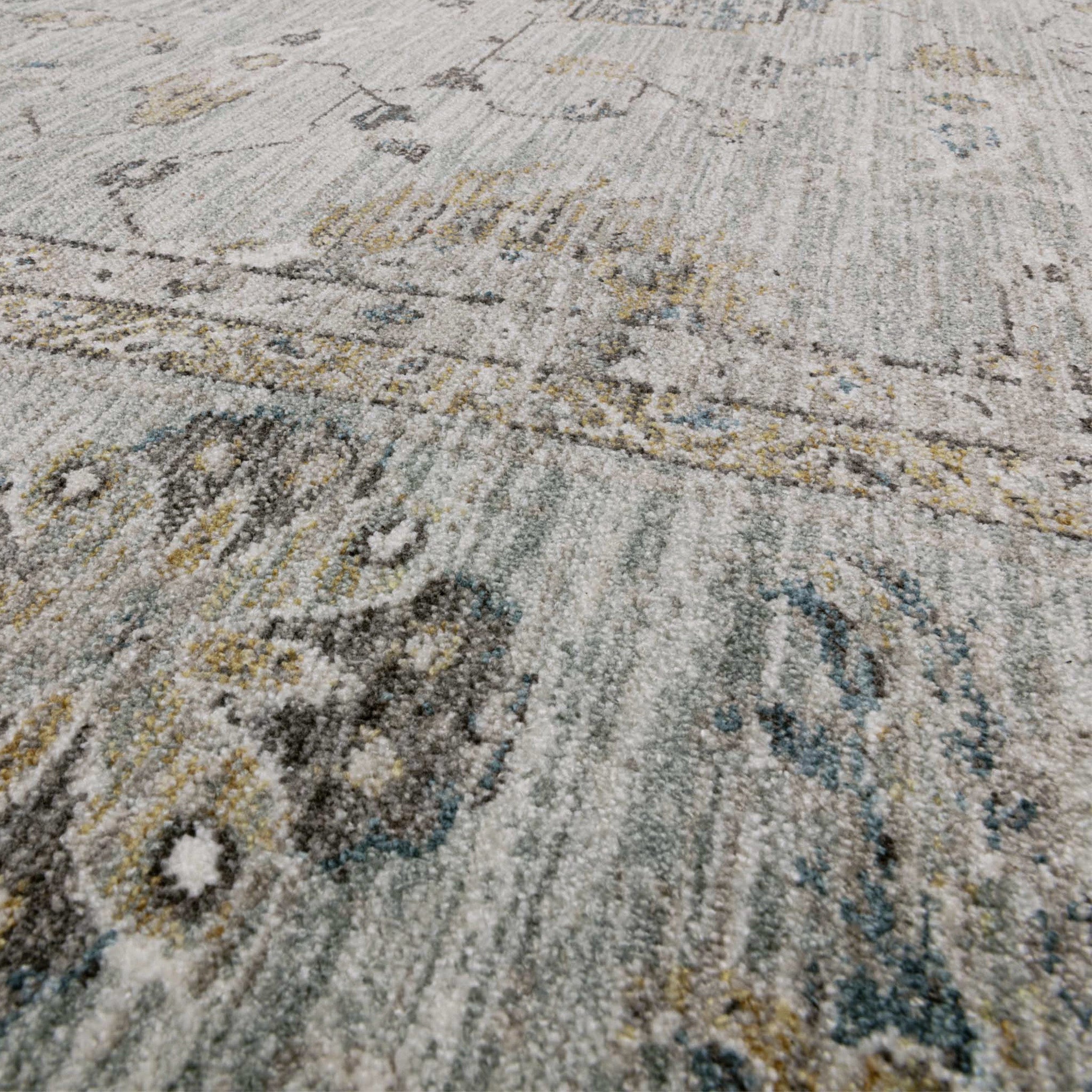 Floral Design Vintage Style Rug in Blue Grey